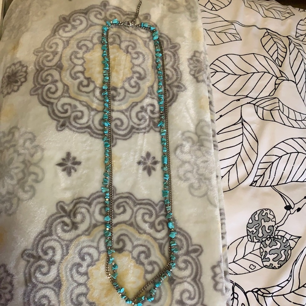 Blue and silver stone necklace with silver chain